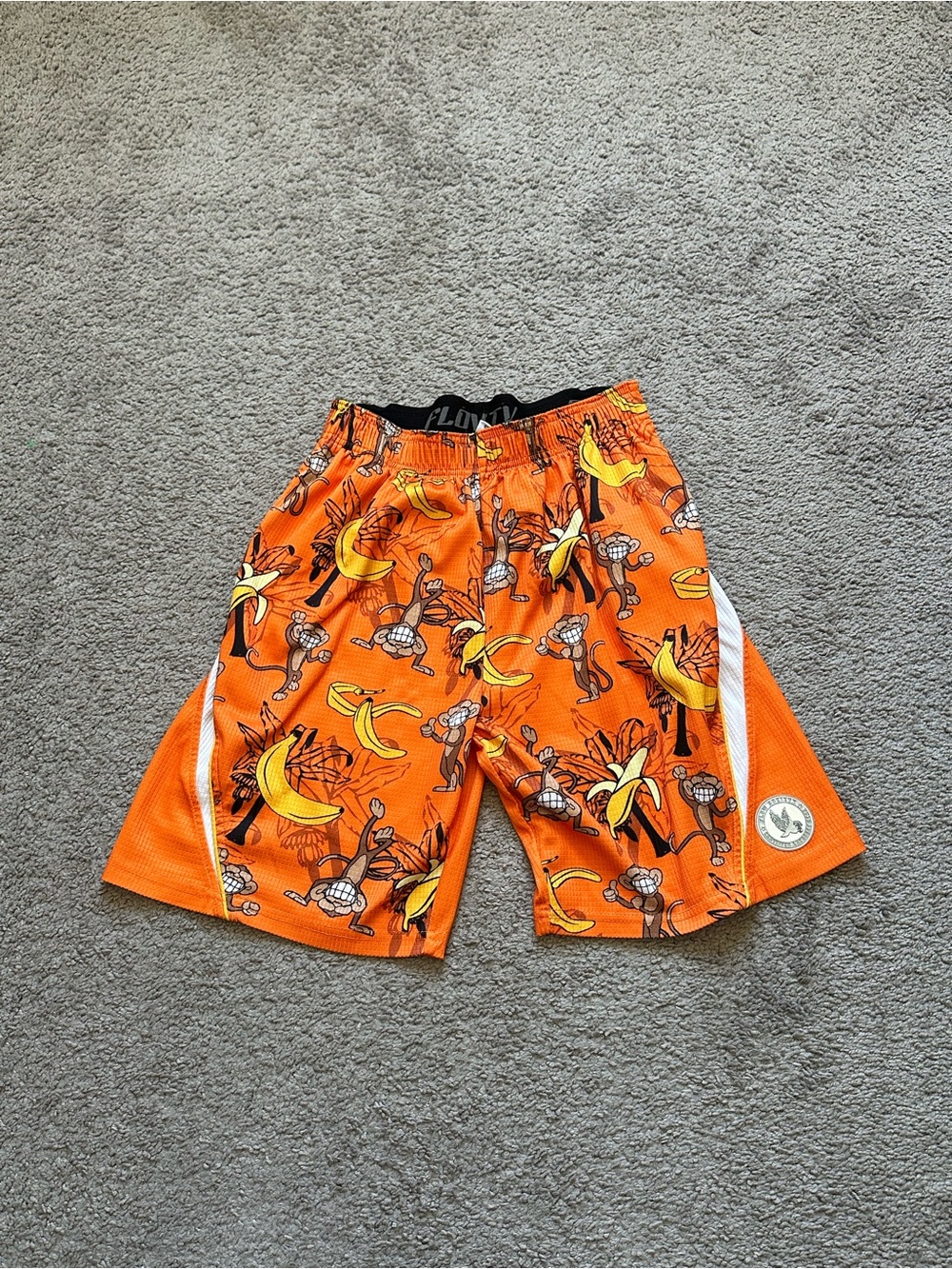 Youth XL Flow Society Orange Monkey Banana Print Athletic Shorts - Picture 1 of 6